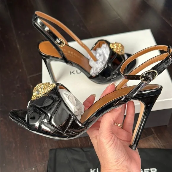 Kurt Geiger Black and Gold Stiletto Heels - Picture 4 of 5